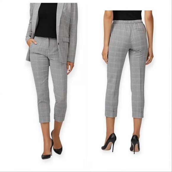 NWT BROCHU WALKER Westport Gray Plaid Crop Cuff Trouser Pant XS MSRP $360